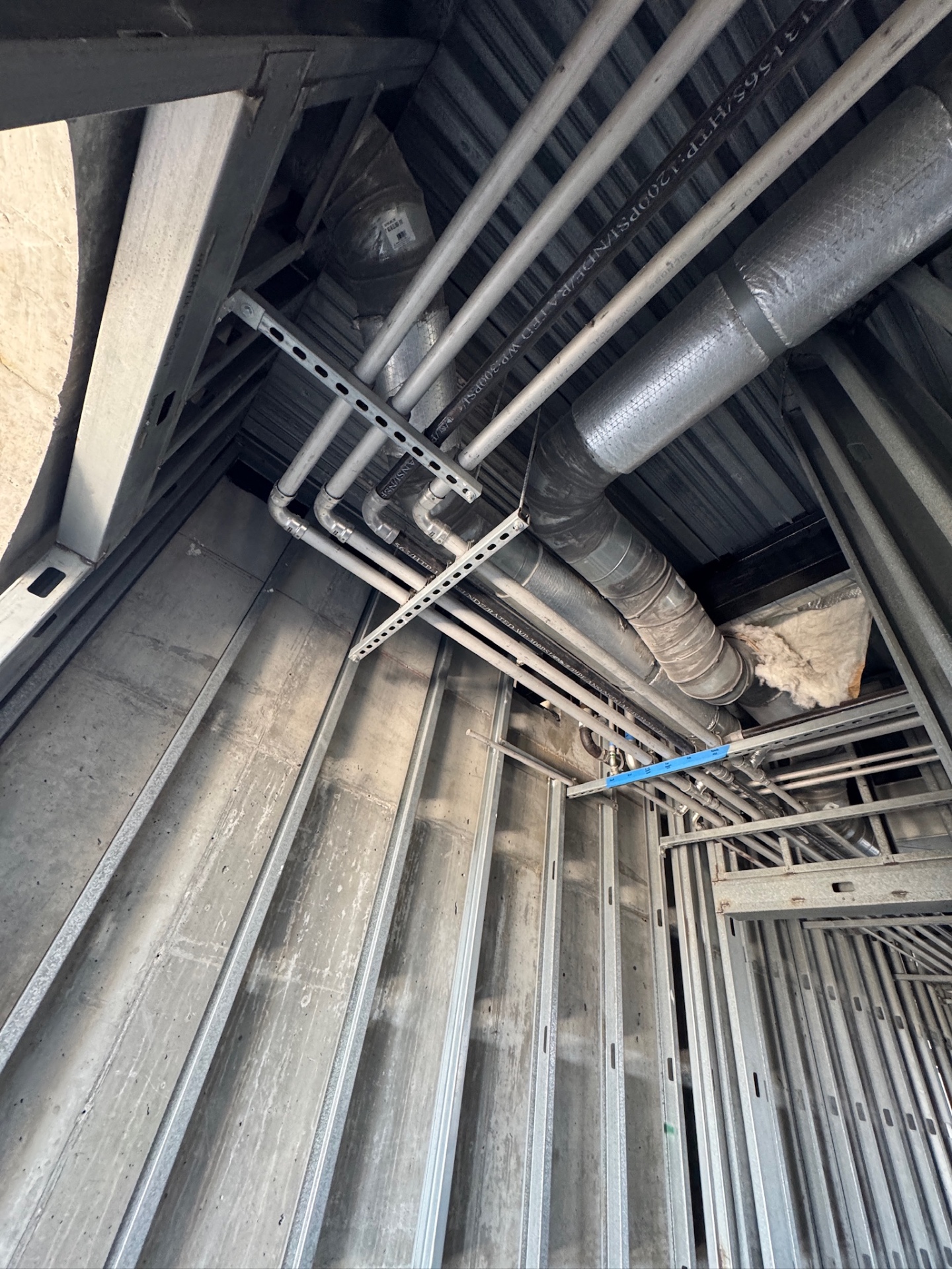 Overhead pipe chase with CPVC and insulation