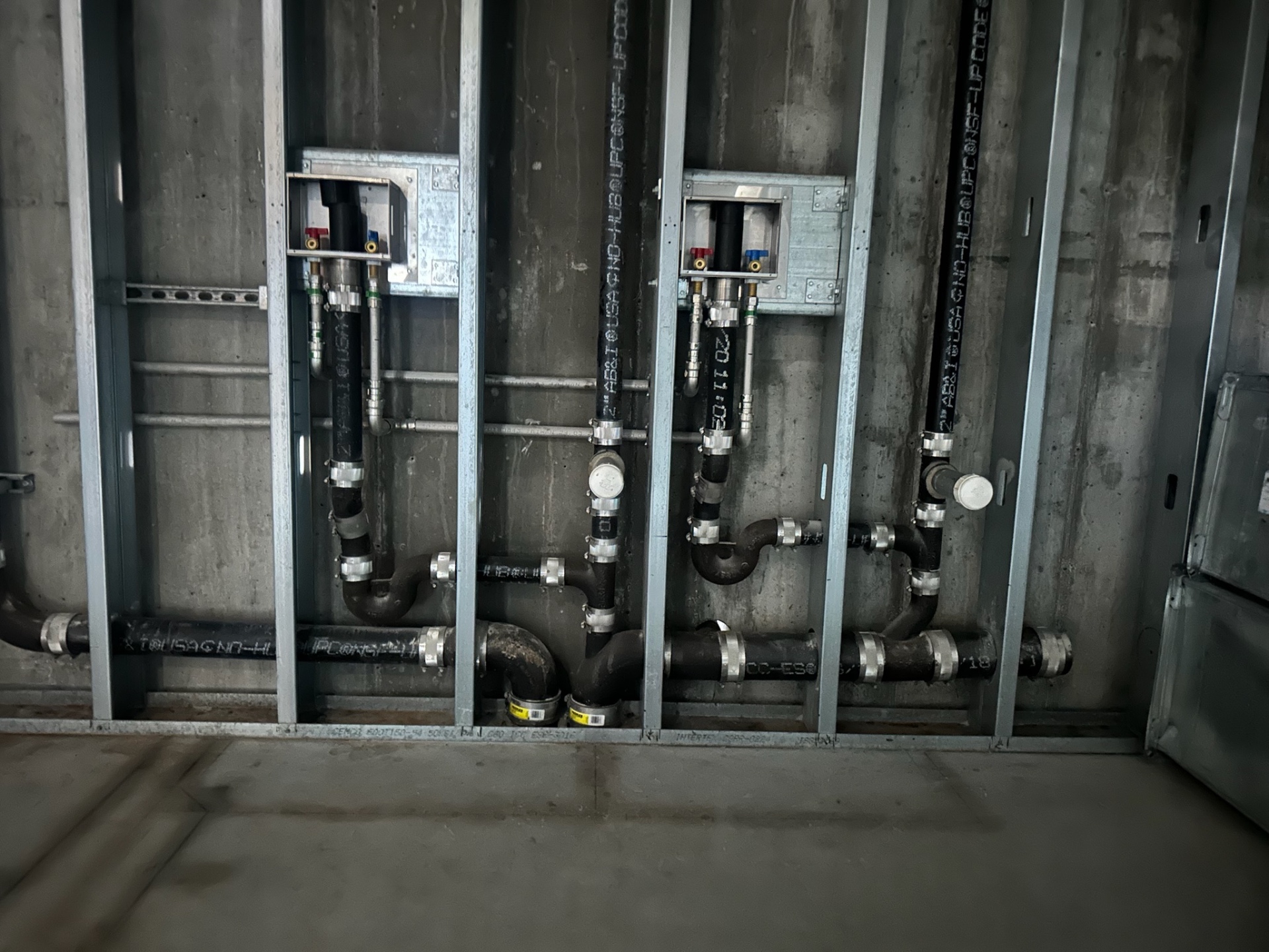 Commercial rough-in, metal stud framing