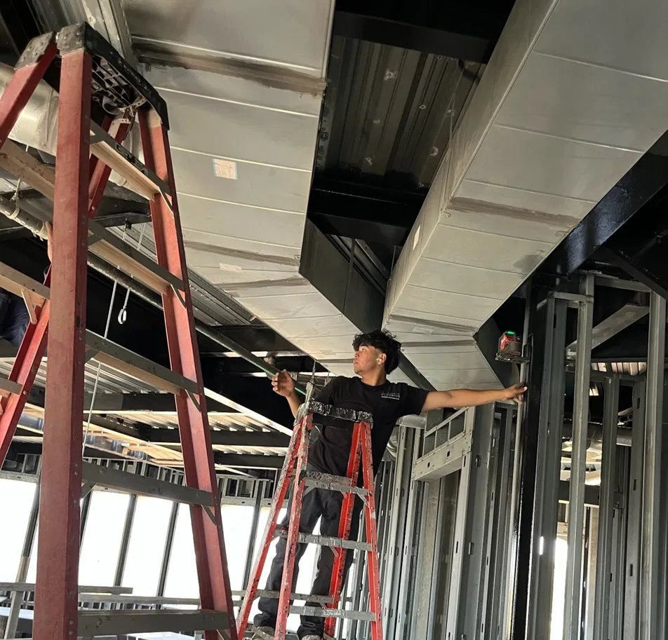 Commercial rough-in, metal stud framing